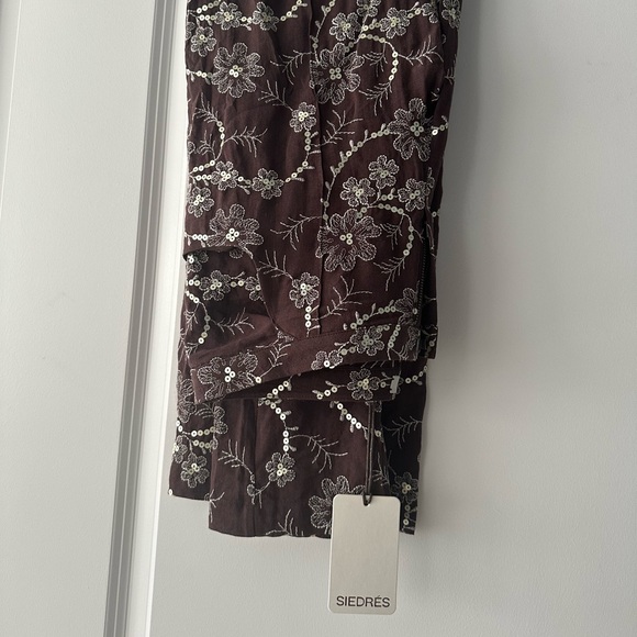 NWT SIEDRES Cera Floral Detailed Chocolate Brown Pants - Picture 7 of 8